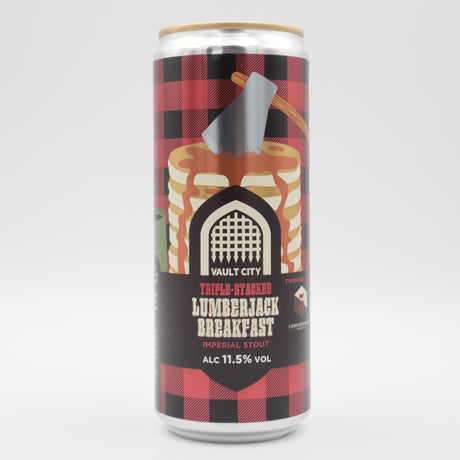 This is a can of Vault City / 3 Sons - Triple-Stacked Lumberjack Breakfast - 11.5% (330ml). It is a Imperial Stout / Porter craft beer available to buy from Ghost Whale, voted London's best craft beer shop.