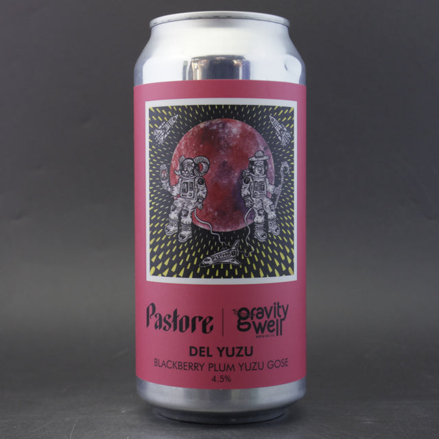 This is a can of Pastore / Gravity Well - Del Yuzu - 4.5% (440ml). It is a Gose craft beer available to buy from Ghost Whale, voted London's best craft beer shop.