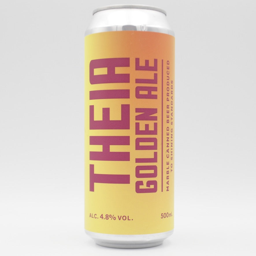 This is a can of Marble Beers - Theia - 4.8% (500ml). It is a Blonde / Golden Ale craft beer available to buy from Ghost Whale, voted London's best craft beer shop.