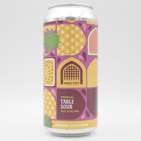 This is a can of Vault City - Table Sour: Tropical - 3.3% (440ml). It is a Sour craft beer available to buy from Ghost Whale, voted London's best craft beer shop.
