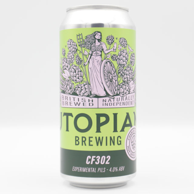 This is a can of Utopian - CF302 Experimental Pils - 4% (440ml). It is a Lager / Pilsner / Kölsch craft beer available to buy from Ghost Whale, voted London's best craft beer shop.