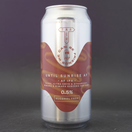 This is a can of Track / We Can Be Friends - Until Sunrise AF - 0.5% (440ml). It is a IPA craft beer available to buy from Ghost Whale, voted London's best craft beer shop.