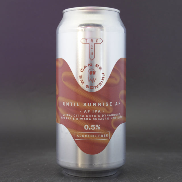 This is a can of Track / We Can Be Friends - Until Sunrise AF - 0.5% (440ml). It is a IPA craft beer available to buy from Ghost Whale, voted London's best craft beer shop.