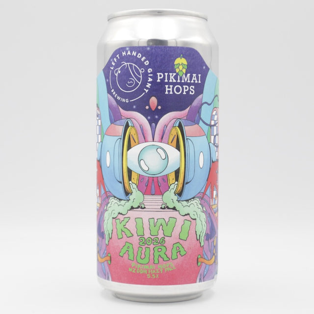 This is a can of Left Handed Giant - Kiwi Aura '26: Pikimai Hops - 5.5% (440ml). It is a Pale Ale craft beer available to buy from Ghost Whale, voted London's best craft beer shop.