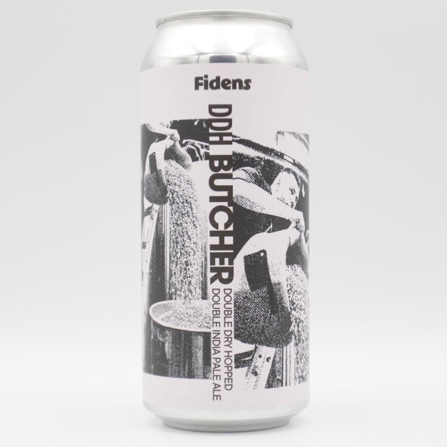 This is a can of Fidens - DDH Butcher - 8.5% (473ml). It is a Double IPA craft beer available to buy from Ghost Whale, voted London's best craft beer shop.