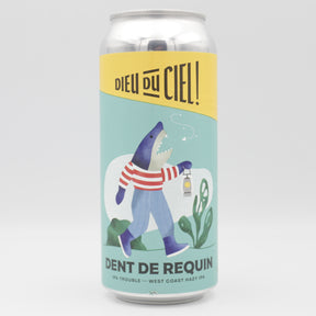 This is a can of Dieu Du Ciel - Dent De Requin - 6.3% (473ml). It is a IPA craft beer available to buy from Ghost Whale, voted London's best craft beer shop.