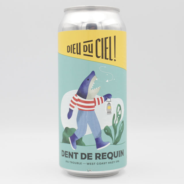 This is a can of Dieu Du Ciel - Dent De Requin - 6.3% (473ml). It is a IPA craft beer available to buy from Ghost Whale, voted London's best craft beer shop.