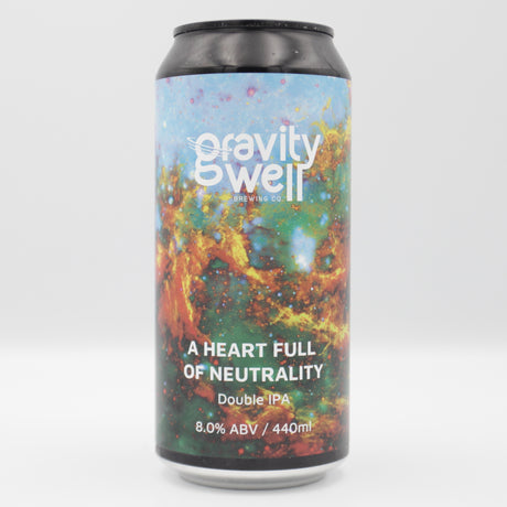 This is a can of Gravity Well - A Heart Full Of Neutrality - 8% (440ml). It is a Double IPA craft beer available to buy from Ghost Whale, voted London's best craft beer shop.