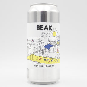 This is a can of Beak - Pier - 5% (440ml). It is a Pale Ale craft beer available to buy from Ghost Whale, voted London's best craft beer shop.