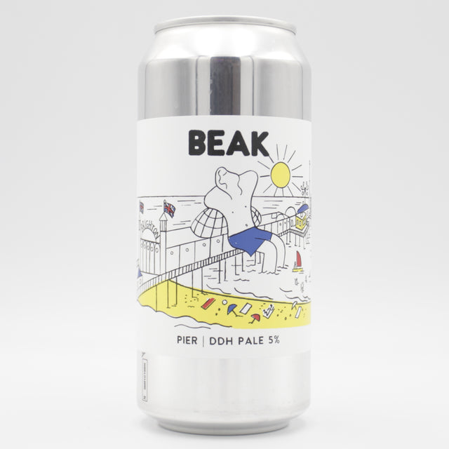 This is a can of Beak - Pier - 5% (440ml). It is a Pale Ale craft beer available to buy from Ghost Whale, voted London's best craft beer shop.