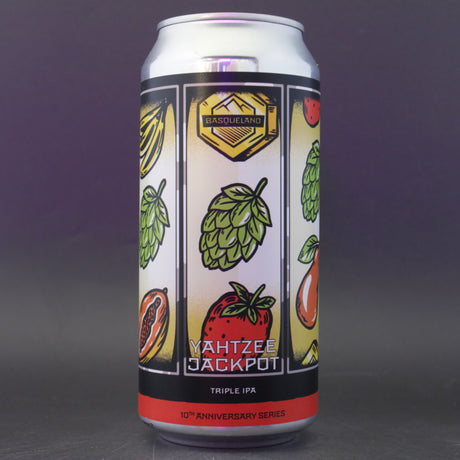 This is a can of Basqueland - Yahtzee Jackpot - 10% (440ml). It is a Triple IPA craft beer available to buy from Ghost Whale, voted London's best craft beer shop.