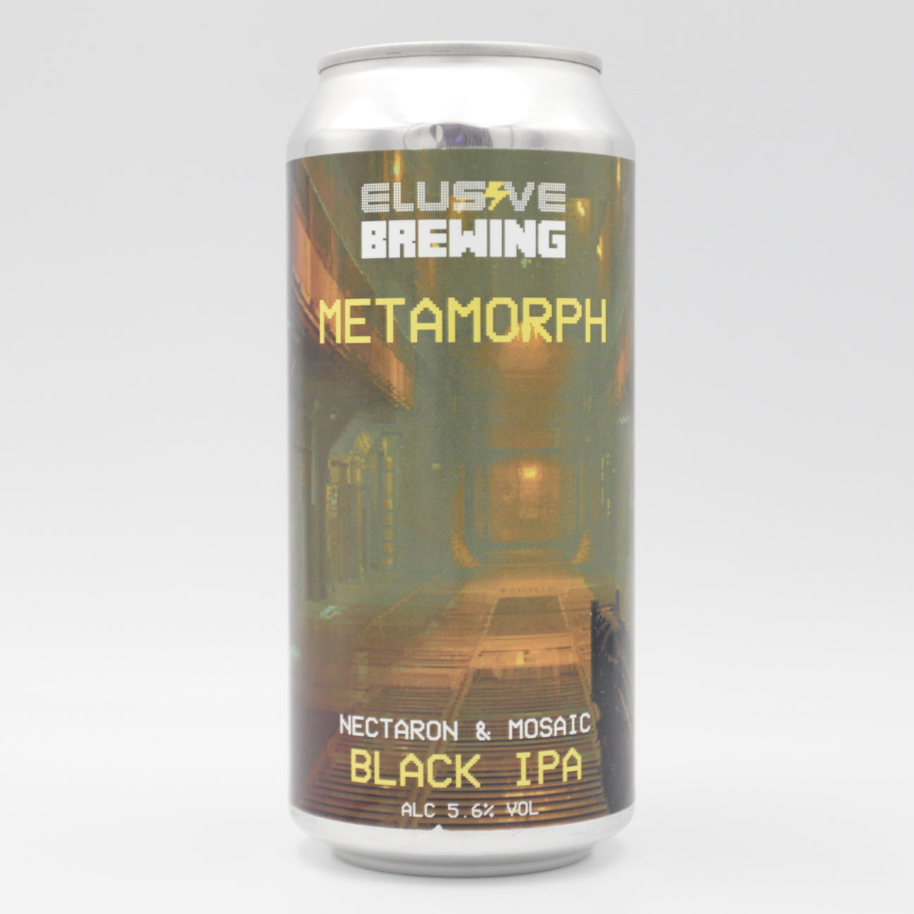 This is a can of Elusive Brewing - Metamorph - 5.6% (440ml). It is a IPA craft beer available to buy from Ghost Whale, voted London's best craft beer shop.
