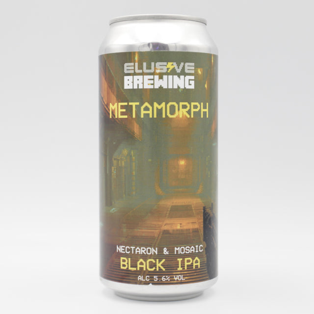 This is a can of Elusive Brewing - Metamorph - 5.6% (440ml). It is a IPA craft beer available to buy from Ghost Whale, voted London's best craft beer shop.