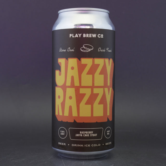 This is a can of Play Brew Co - Jazzy Razzy - 5.8% (440ml). It is a Stout / Porter craft beer available to buy from Ghost Whale, voted London's best craft beer shop.