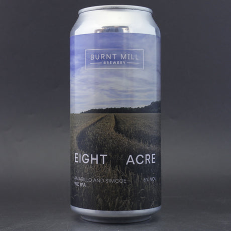 This is a can of Burnt Mill - Eight Acre - 6% (440ml). It is a IPA craft beer available to buy from Ghost Whale, voted London's best craft beer shop.