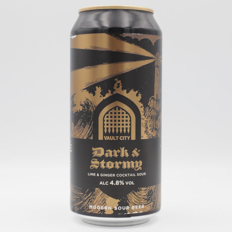 This is a can of Vault City - Dark & Stormy - 4.8% (440ml). It is a Sour craft beer available to buy from Ghost Whale, voted London's best craft beer shop.