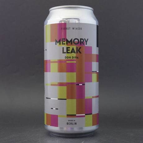 This is a can of Fuerst Wiacek - Memory Leak - 8% (440ml). It is a Double IPA craft beer available to buy from Ghost Whale, voted London's best craft beer shop.