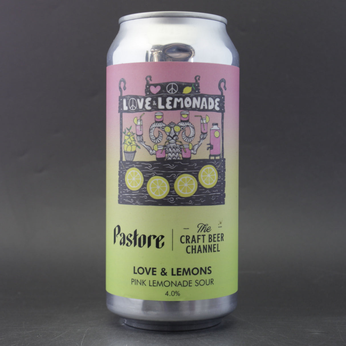 This is a can of Pastore - Love & Lemons - 4% (440ml). It is a Sour craft beer available to buy from Ghost Whale, voted London's best craft beer shop.