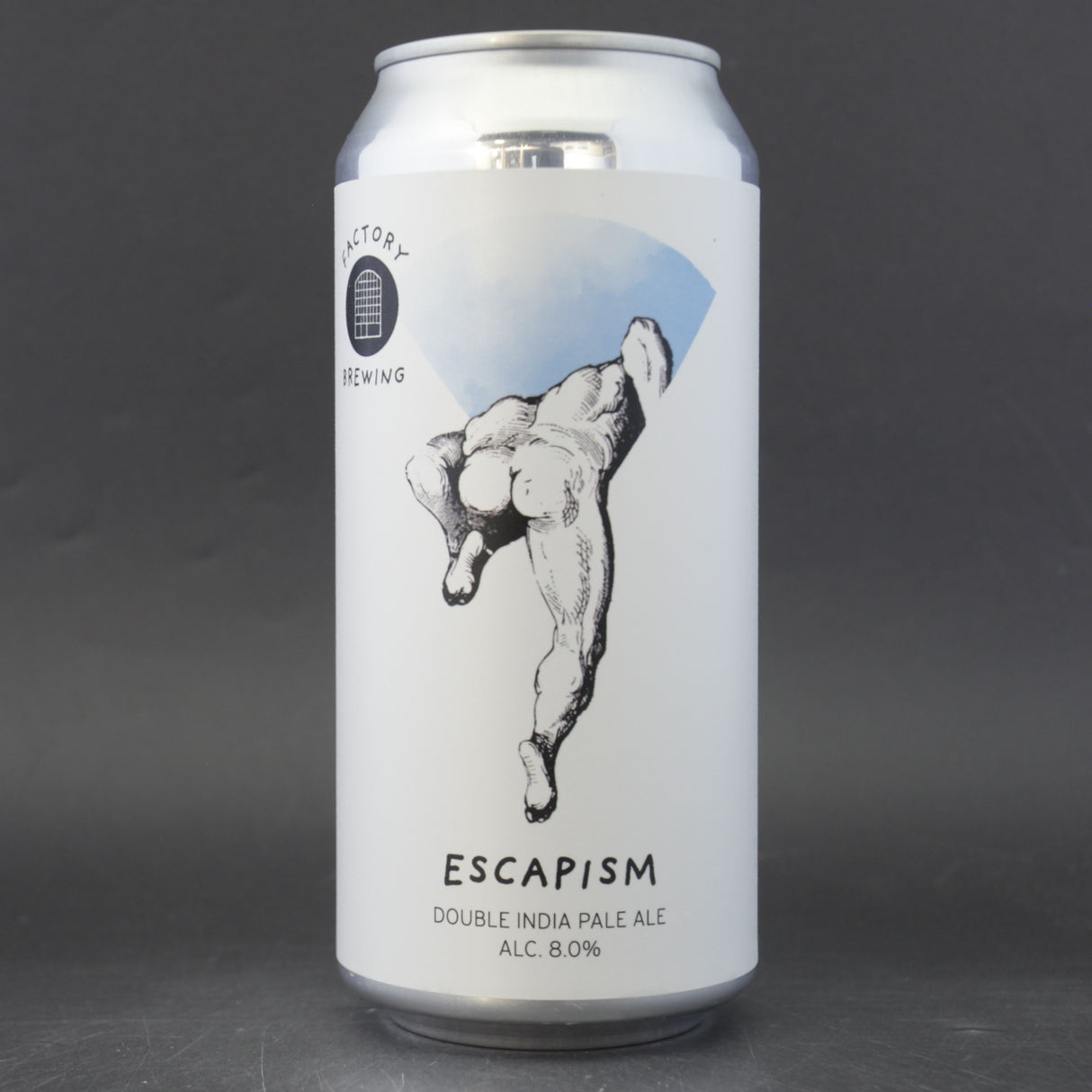 This is a can of Factory Brewing - Escapism - 8% (440ml). It is a Double IPA craft beer available to buy from Ghost Whale, voted London's best craft beer shop.