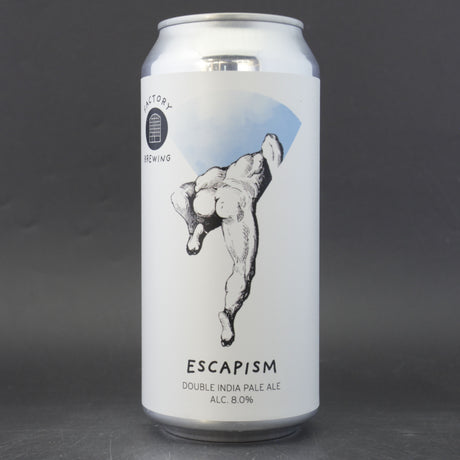This is a can of Factory Brewing - Escapism - 8% (440ml). It is a Double IPA craft beer available to buy from Ghost Whale, voted London's best craft beer shop.