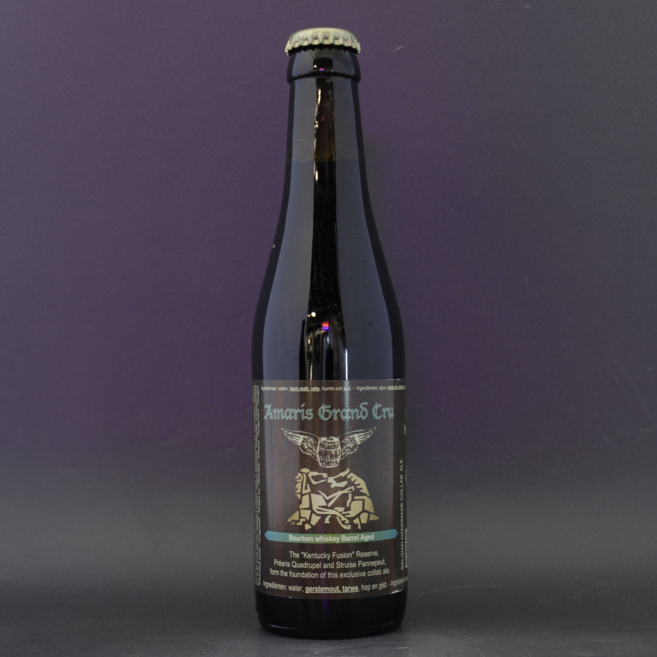 This is a bottle of De Struise - Amaris Grand Cru: Bourbon Whiskey Barrel Aged - 10% (330ml). It is a Belgian Style craft beer available to buy from Ghost Whale, voted London's best craft beer shop.