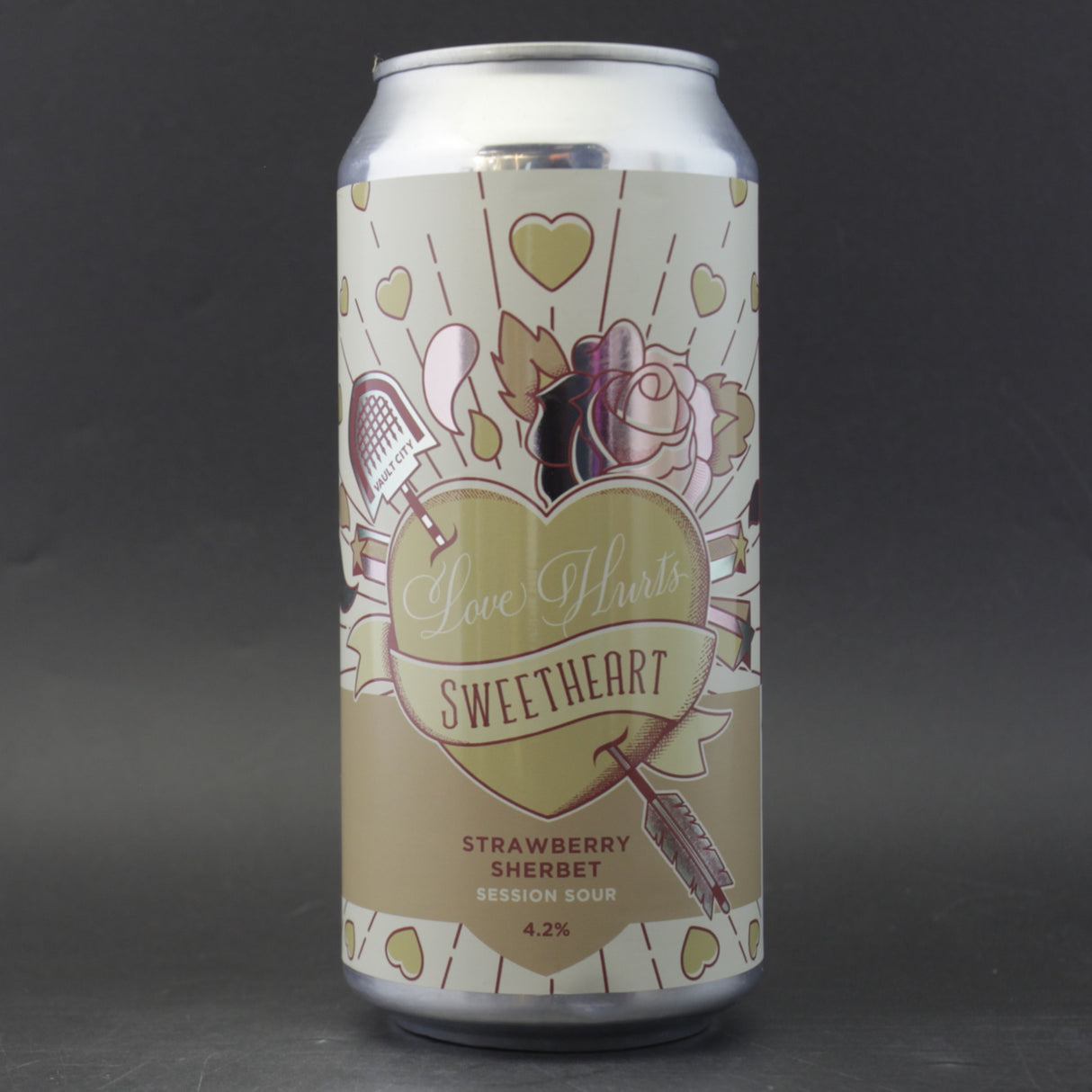 This is a can of Vault City - Love Hurts - 4.2% (440ml). It is a Sour craft beer available to buy from Ghost Whale, voted London's best craft beer shop.