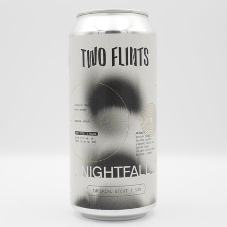 This is a can of Two Flints / Factory - Nightfall - 11% (440ml). It is a Imperial Stout / Porter craft beer available to buy from Ghost Whale, voted London's best craft beer shop.