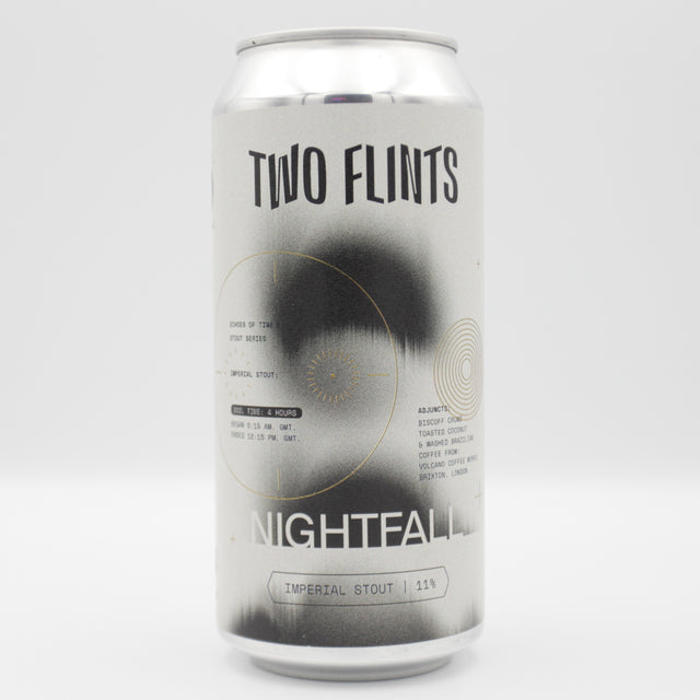 This is a can of Two Flints / Factory - Nightfall - 11% (440ml). It is a Imperial Stout / Porter craft beer available to buy from Ghost Whale, voted London's best craft beer shop.