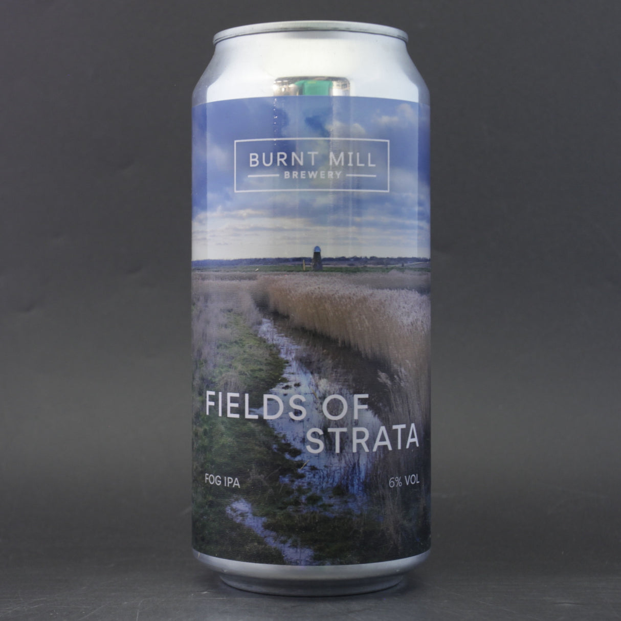 This is a can of Burnt Mill - Fields Of Strata - 6% (440ml). It is a IPA craft beer available to buy from Ghost Whale, voted London's best craft beer shop.