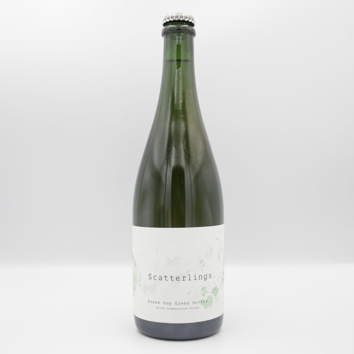 This is a sharing bottle of Scatterlings - Green Hop Green Bottle - 5.2% (750ml). It is a Wild Ale craft beer available to buy from Ghost Whale, voted London's best craft beer shop.