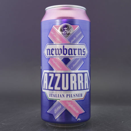 This is a can of Newbarns - Azzura - 5% (440ml). It is a Lager / Pilsner / Kölsch craft beer available to buy from Ghost Whale, voted London's best craft beer shop.