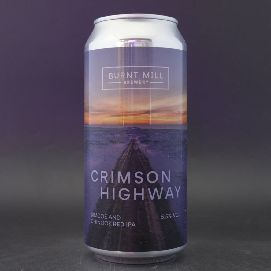 This is a can of Burnt Mill - Crimson Highway - 5.5% (440ml). It is a IPA craft beer available to buy from Ghost Whale, voted London's best craft beer shop.