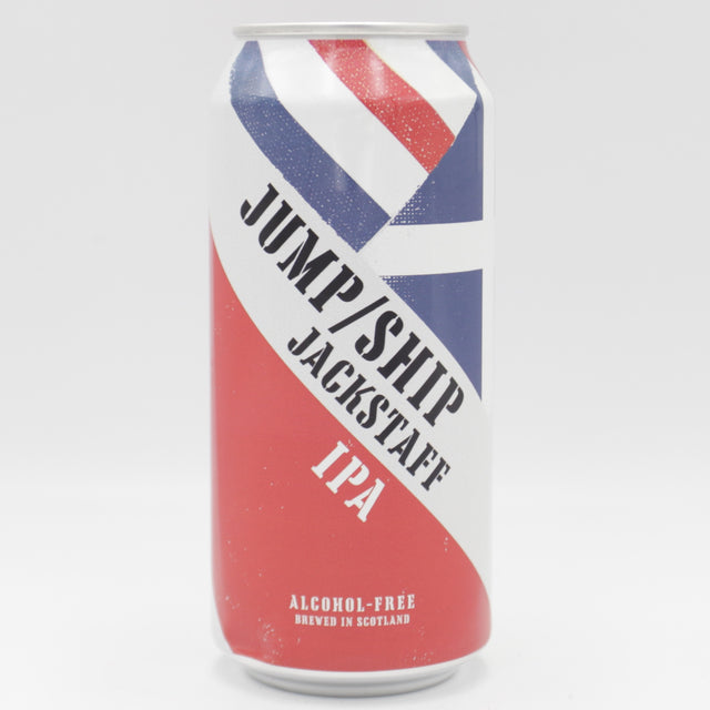 This is a can of Jump Ship Brewing - Jackstaff IPA - 0.5% (440ml). It is a IPA craft beer available to buy from Ghost Whale, voted London's best craft beer shop.