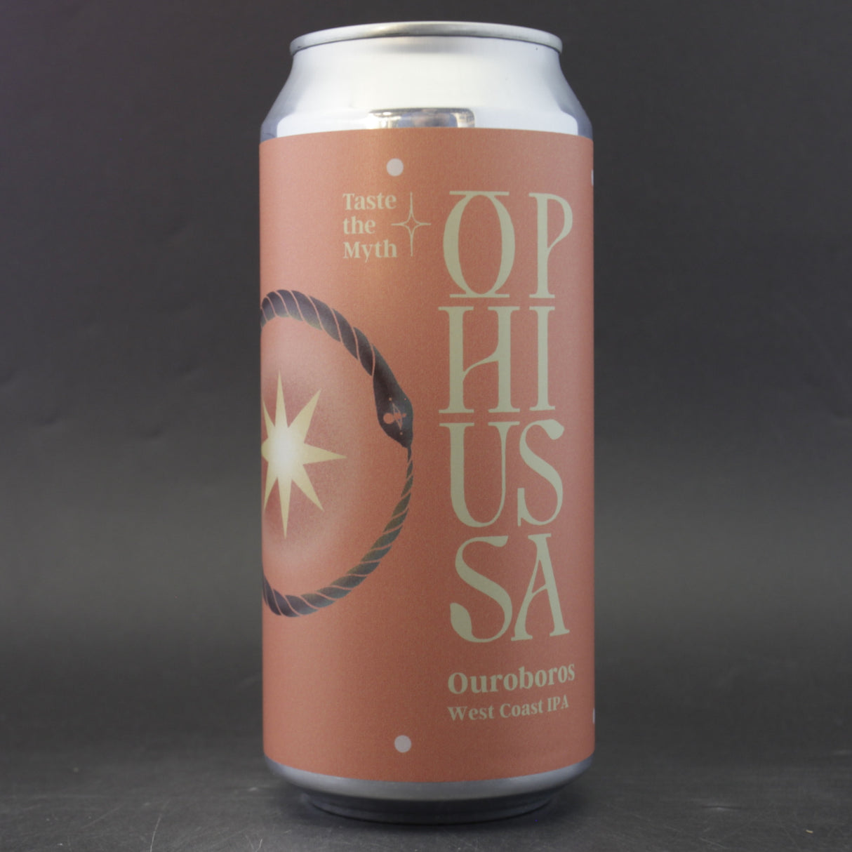 This is a can of Ophiussa - Ouroboros - 6% (440ml). It is a IPA craft beer available to buy from Ghost Whale, voted London's best craft beer shop.