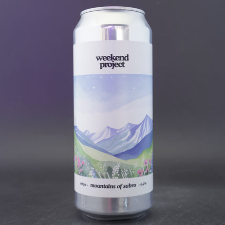 This is a can of Weekend Project - Mountains Of Sabro - 6.2% (500ml). It is a IPA craft beer available to buy from Ghost Whale, voted London's best craft beer shop.