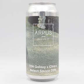 This is a can of Arpus Brewing Co - TDH Galaxy x Citra x Nelson Sauvin Double IPA - 8% (440ml). It is a Double IPA craft beer available to buy from Ghost Whale, voted London's best craft beer shop.