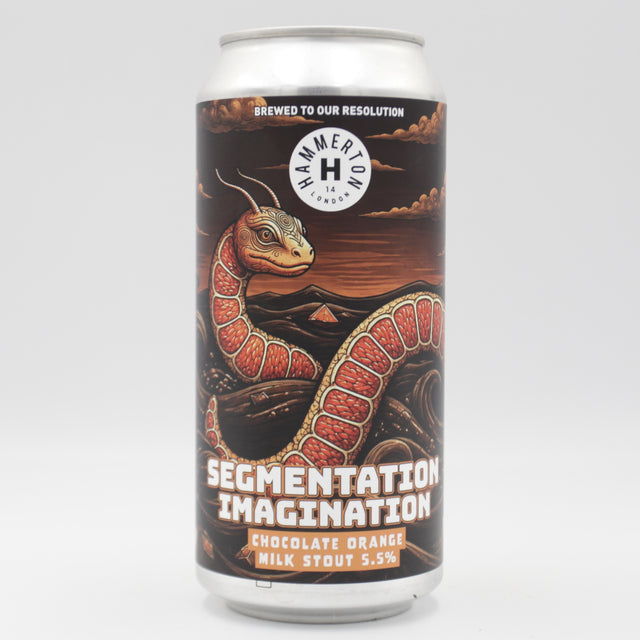 This is a can of Hammerton - Segmentation Imagination - 5.5% (440ml). It is a Stout / Porter craft beer available to buy from Ghost Whale, voted London's best craft beer shop.