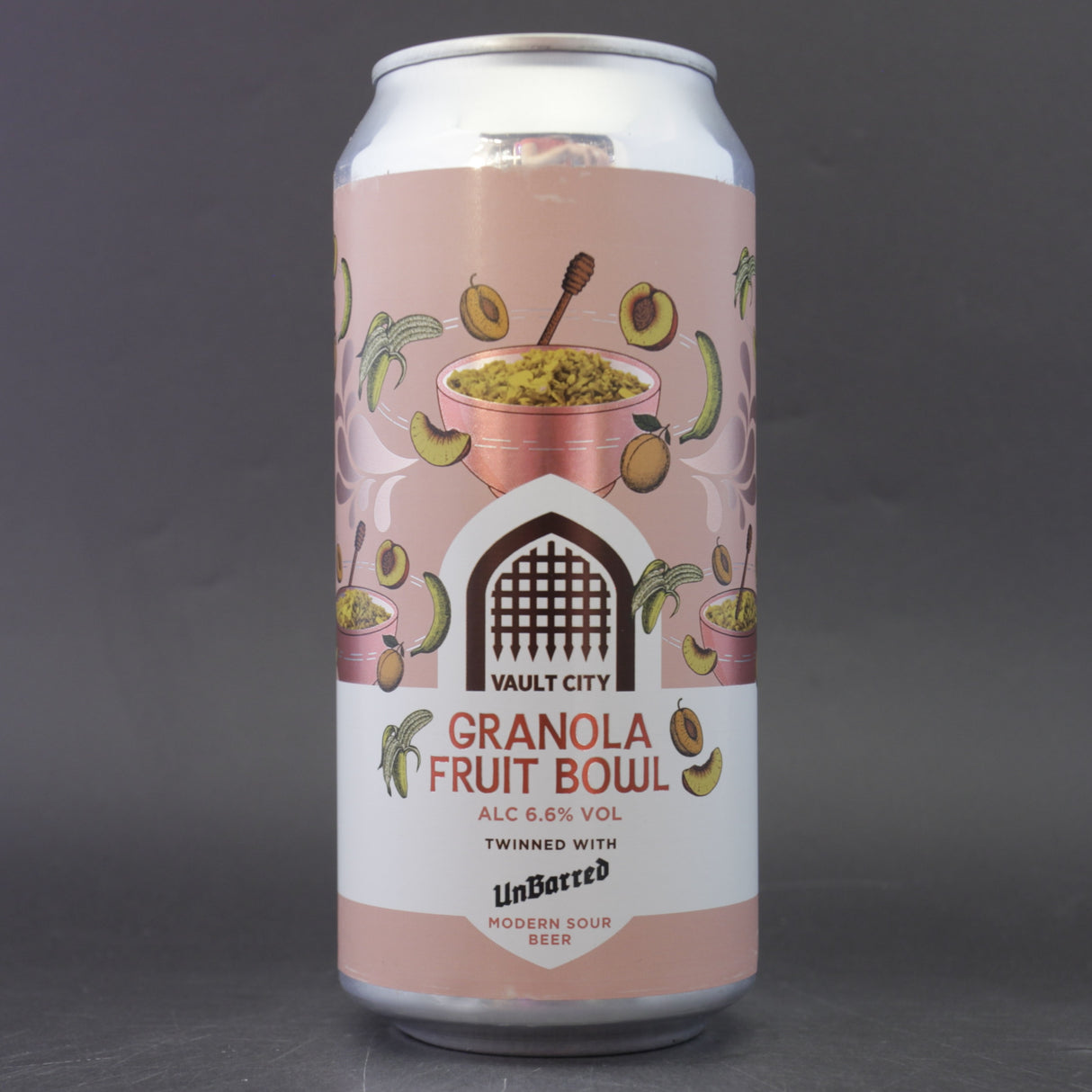 This is a can of Vault City / UnBarred - Granola Fruit Bowl - 6.6% (440ml). It is a Sour craft beer available to buy from Ghost Whale, voted London's best craft beer shop.