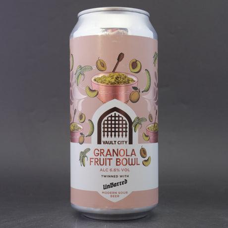 This is a can of Vault City / UnBarred - Granola Fruit Bowl - 6.6% (440ml). It is a Sour craft beer available to buy from Ghost Whale, voted London's best craft beer shop.