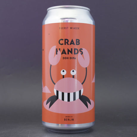 This is a can of Fuerst Wiacek / SOMA - Crab Hands (2025) - 8% (440ml). It is a Double IPA craft beer available to buy from Ghost Whale, voted London's best craft beer shop.