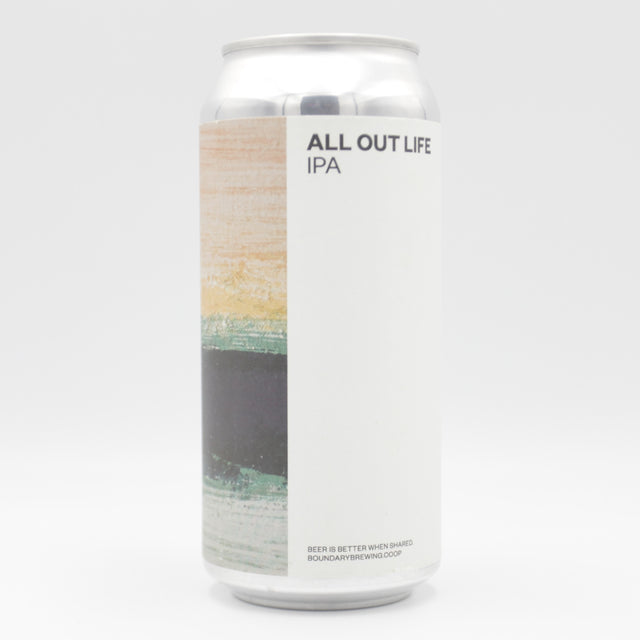 This is a can of Boundary - All Out Life - 6.2% (440ml). It is a IPA craft beer available to buy from Ghost Whale, voted London's best craft beer shop.
