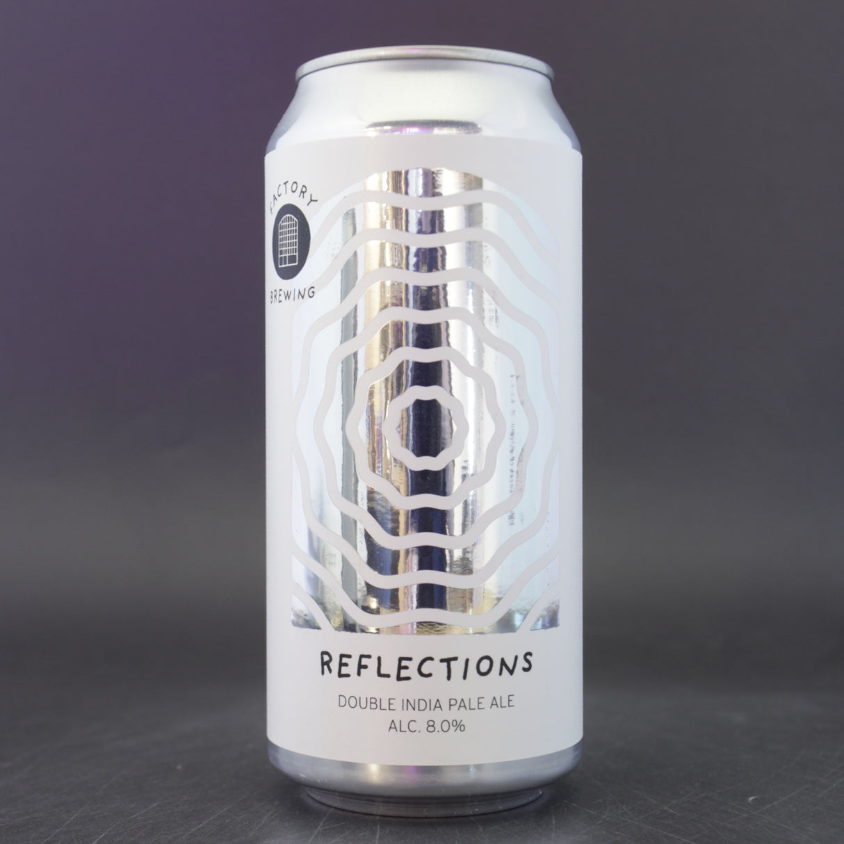 This is a can of Factory Brewing - Reflections - 8% (440ml). It is a Double IPA craft beer available to buy from Ghost Whale, voted London's best craft beer shop.