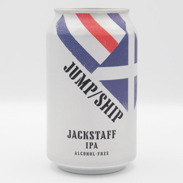 This is a can of Jump Ship Brewing - Jackstaff IPA - 0.5% (330ml). It is a IPA craft beer available to buy from Ghost Whale, voted London's best craft beer shop.