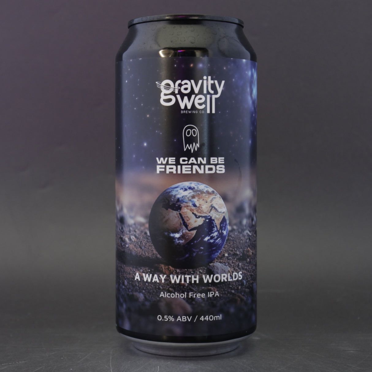 This is a can of Gravity Well / We Can Be Friends - A Way With Worlds - 0.5% (440ml). It is a IPA craft beer available to buy from Ghost Whale, voted London's best craft beer shop.