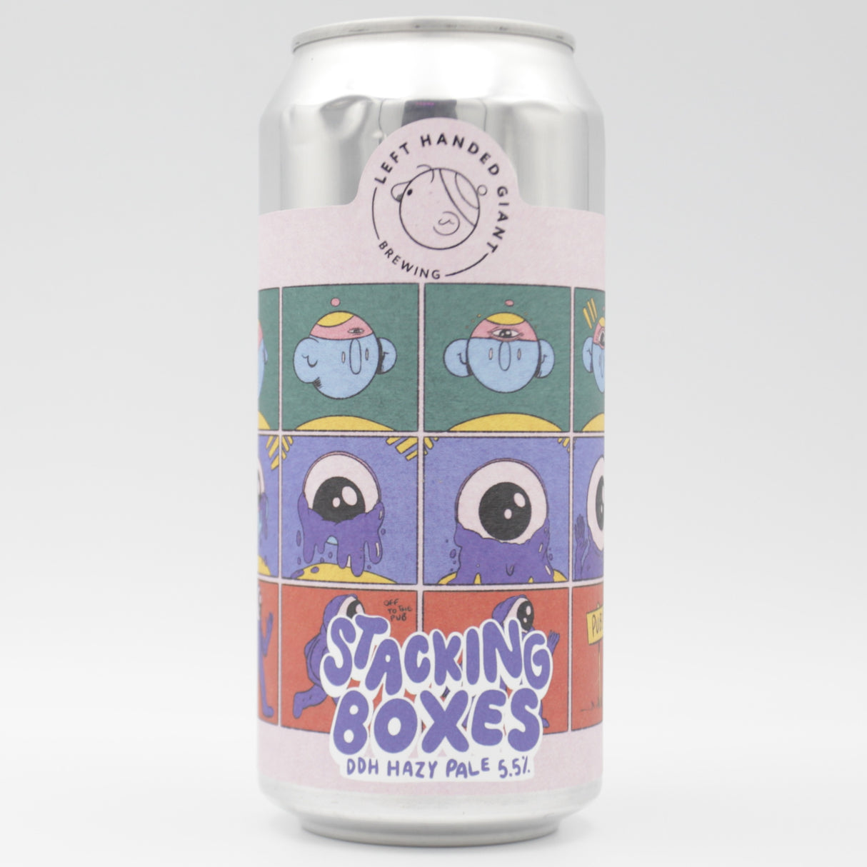 This is a can of Left Handed Giant - Stacking Boxes - 5.5% (440ml). It is a Pale Ale craft beer available to buy from Ghost Whale, voted London's best craft beer shop.
