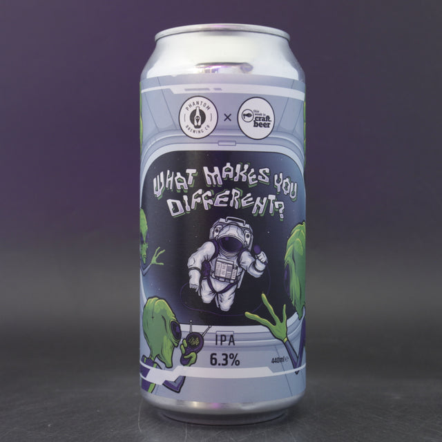This is a can of Phantom Brewing Co - What Makes You Different? - 6.3% (440ml). It is a IPA craft beer available to buy from Ghost Whale, voted London's best craft beer shop.