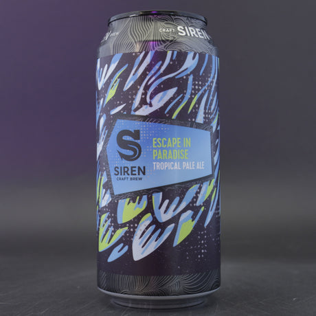 This is a can of Siren - Escape In Paradise - 5% (440ml). It is a Pale Ale craft beer available to buy from Ghost Whale, voted London's best craft beer shop.