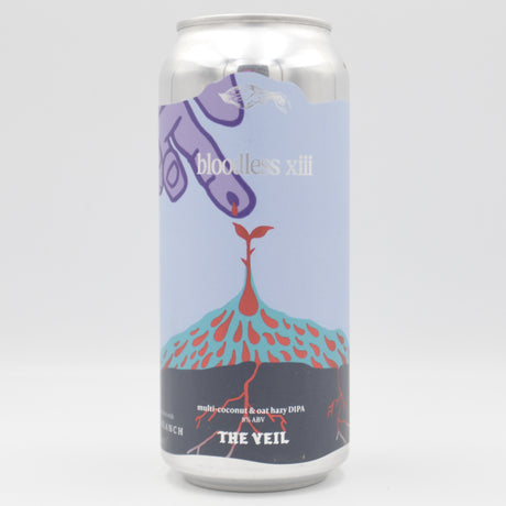 This is a can of The Veil / Root + Branch - Bloodless xiii - 8% (473ml). It is a Double IPA craft beer available to buy from Ghost Whale, voted London's best craft beer shop.