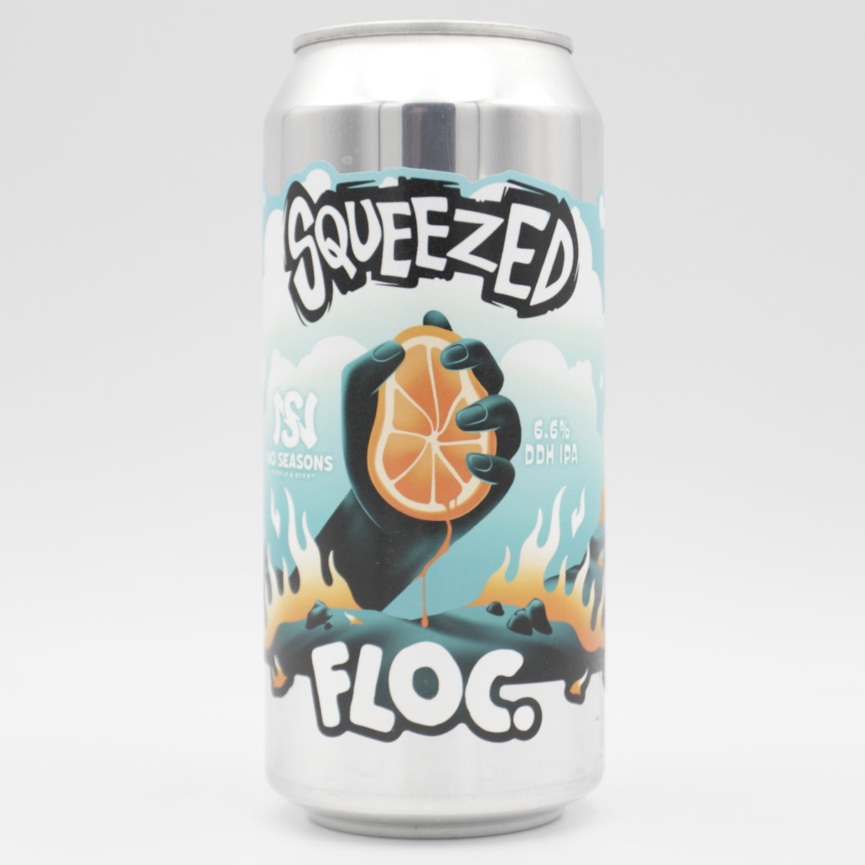 This is a can of Floc / No Seasons - Squeezed: IPA - 6.6% (440ml). It is a IPA craft beer available to buy from Ghost Whale, voted London's best craft beer shop.