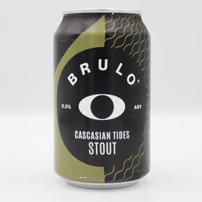 This is a can of Brulo - Cascasian Tides Stout - 0% (330ml). It is a Stout / Porter craft beer available to buy from Ghost Whale, voted London's best craft beer shop.